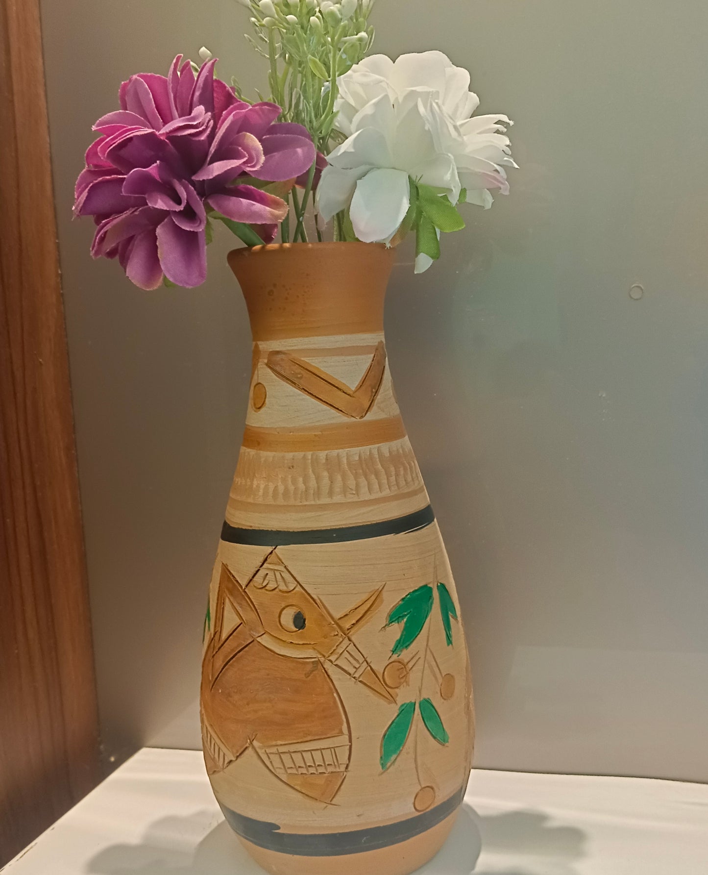 Handcrafted Terracotta Flower Vase - Tribal Art Etching(vase only)