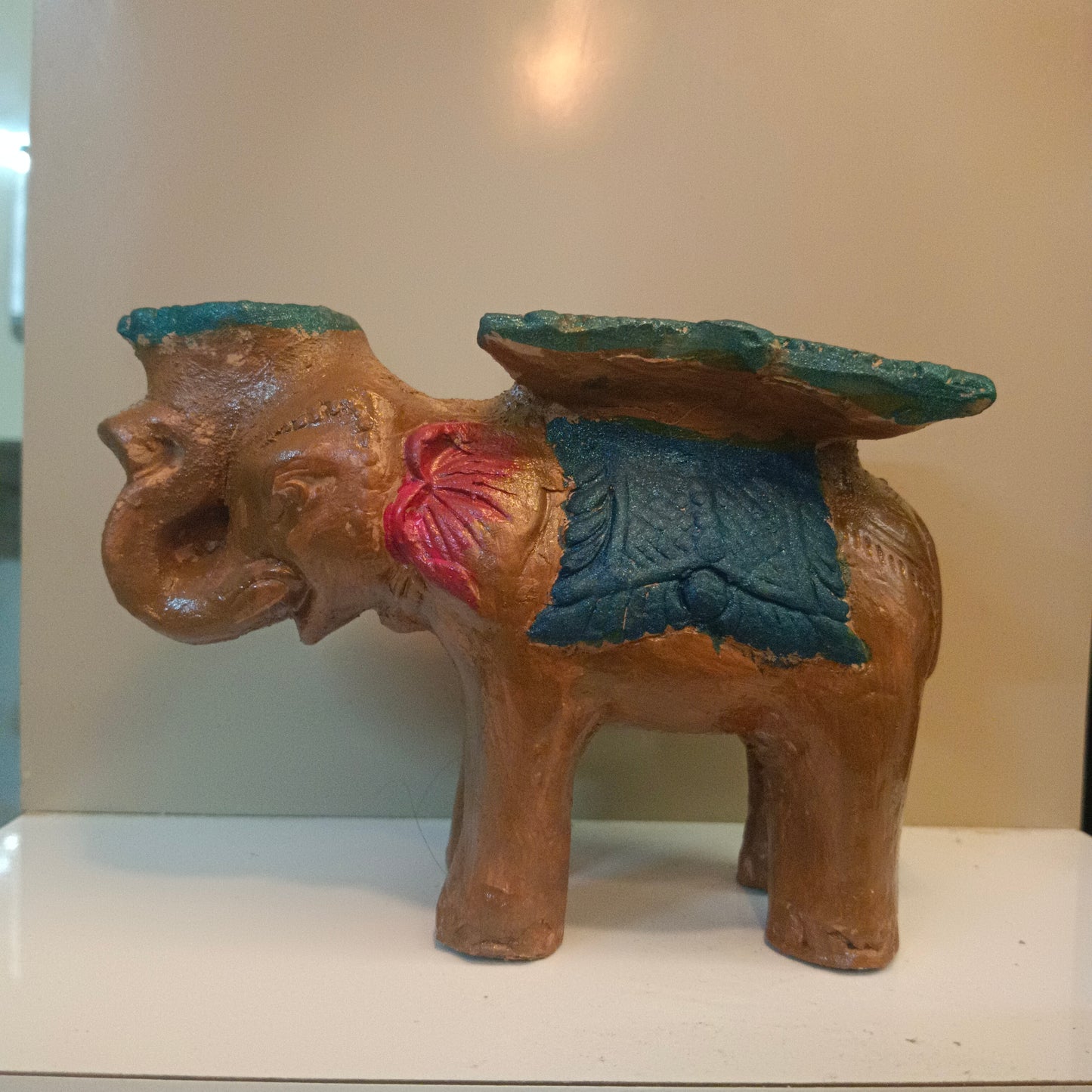 Hand-Painted Terracotta Elephant Planter / Diya Holder - Festive Kerala Accent