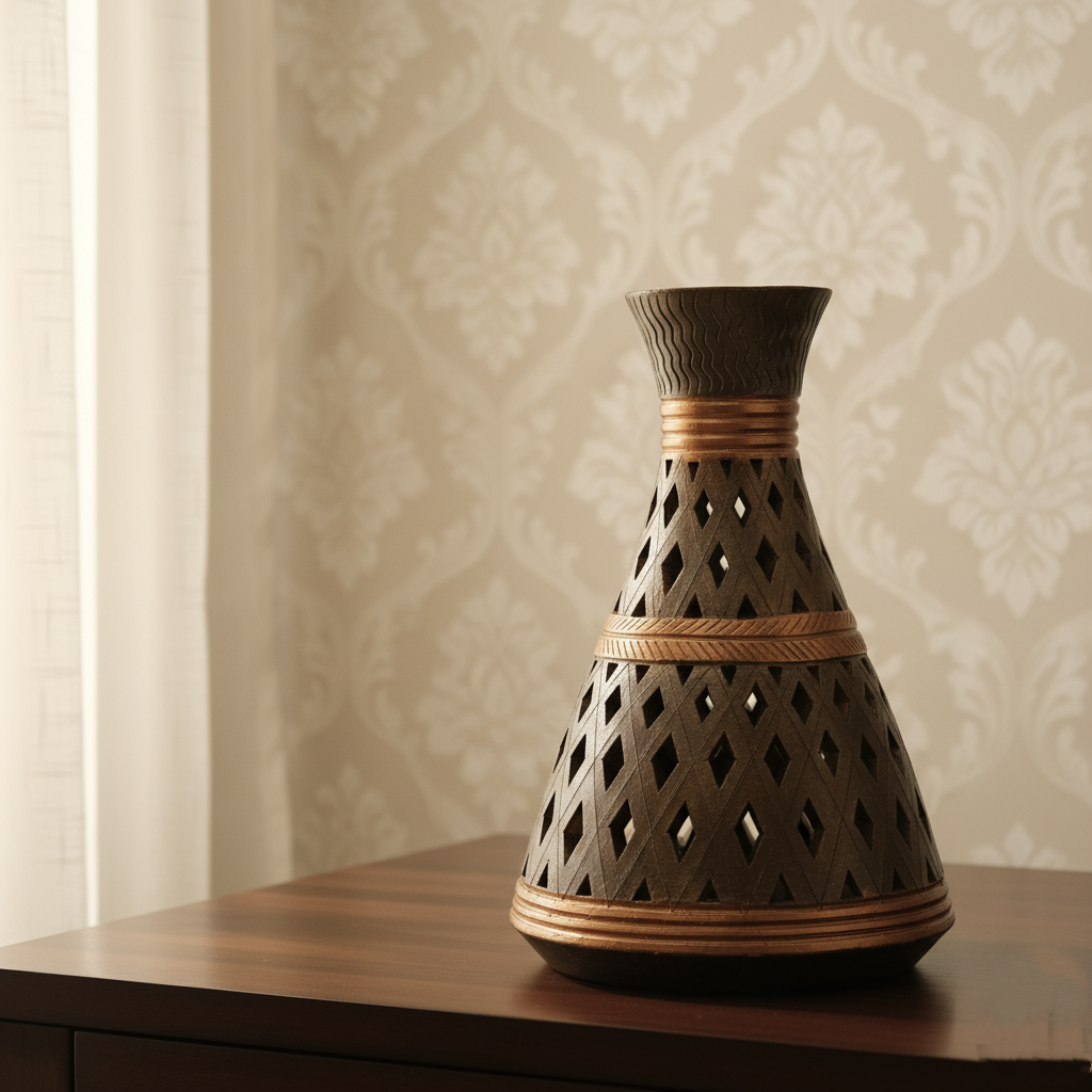 Decorative Brown and Gold Diamond Lattice Vase
