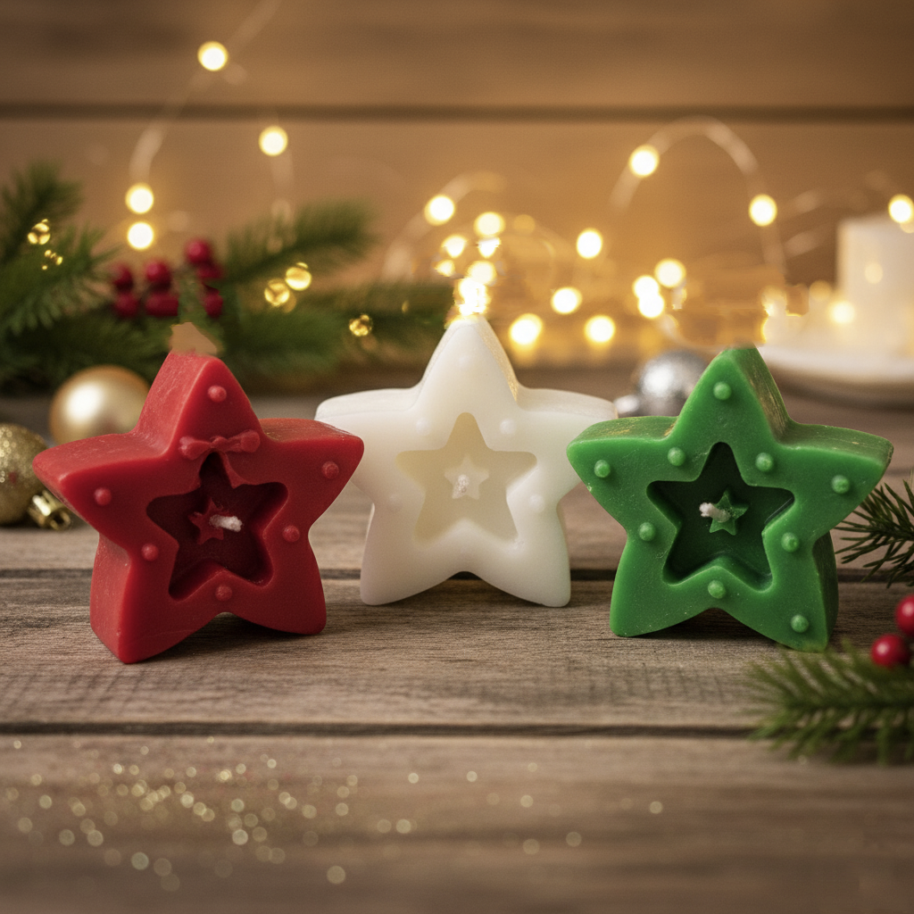 Festive Red, White & Green Star Shaped Candles