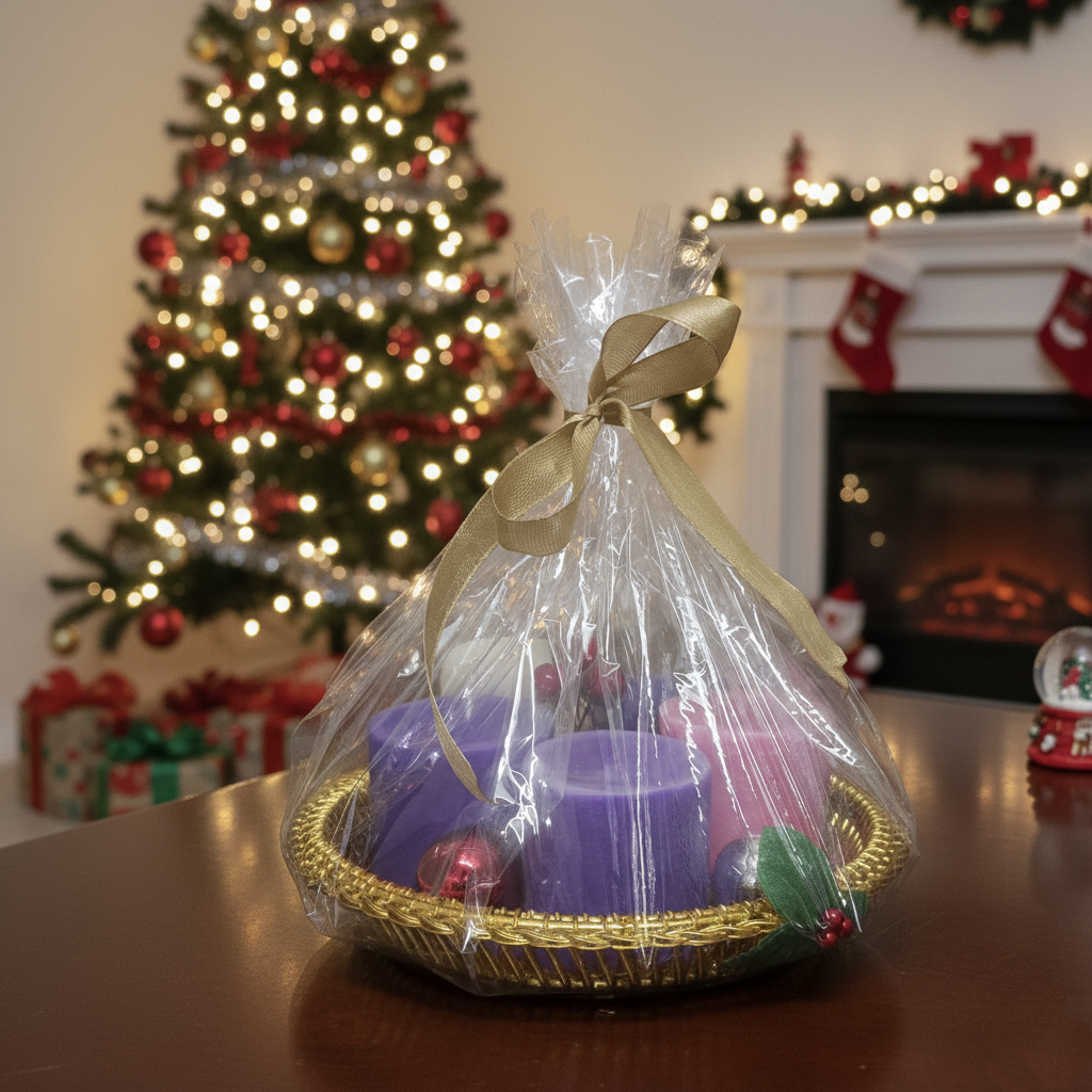 Holiday Votive Candle Gift Basket Duo (or) Festive Cheer Wrapped Candle Collection