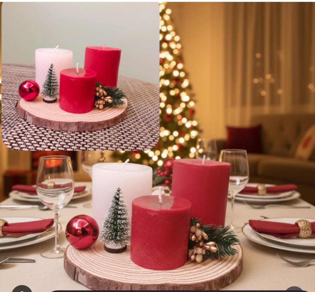 Rustic Red & White Christmas Candle Centerpiece