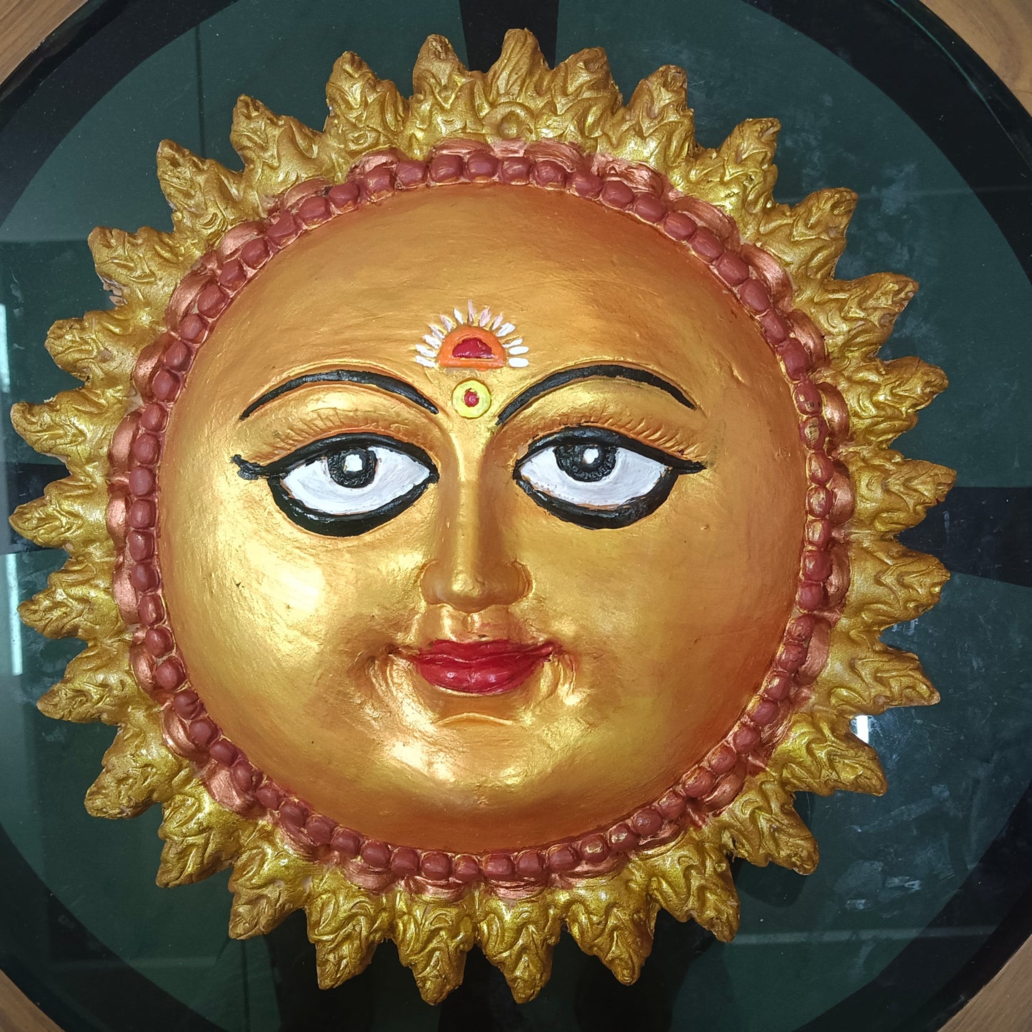 Surya Dev" Golden Sun Face Terracotta Wall Hanging | Handcrafted Earthen Art