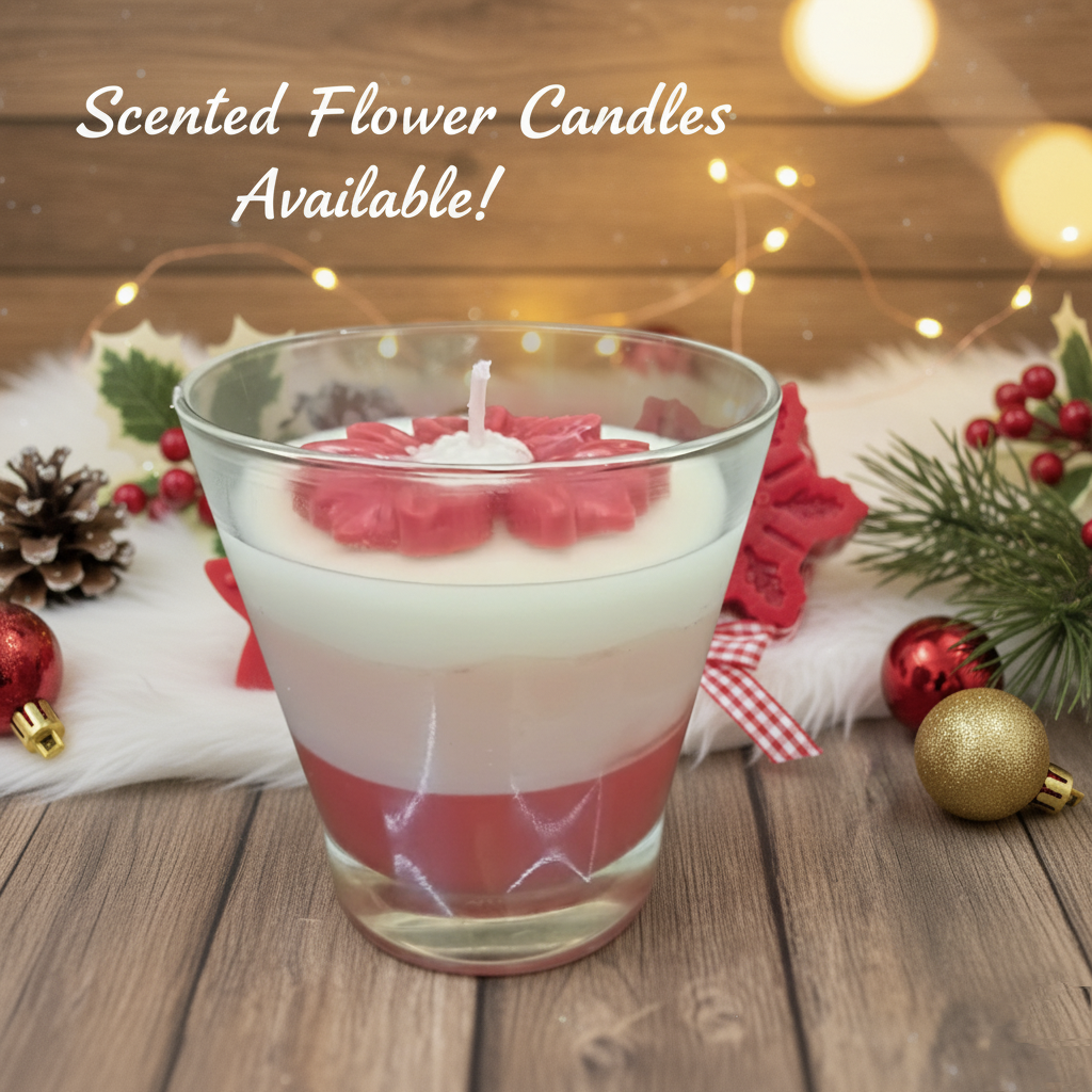 Three-Layer Red & White Flower Topped Candle"