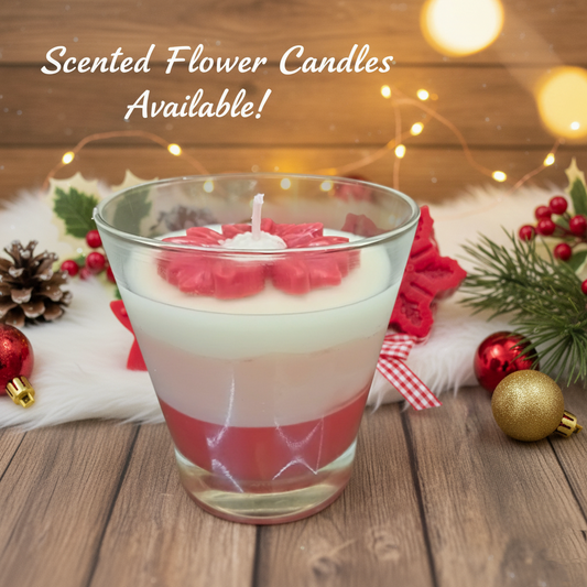 Three-Layer Red & White Flower Topped Candle"