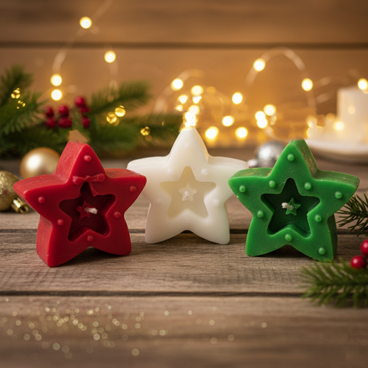 Festive Red, White & Green Star Shaped Candles