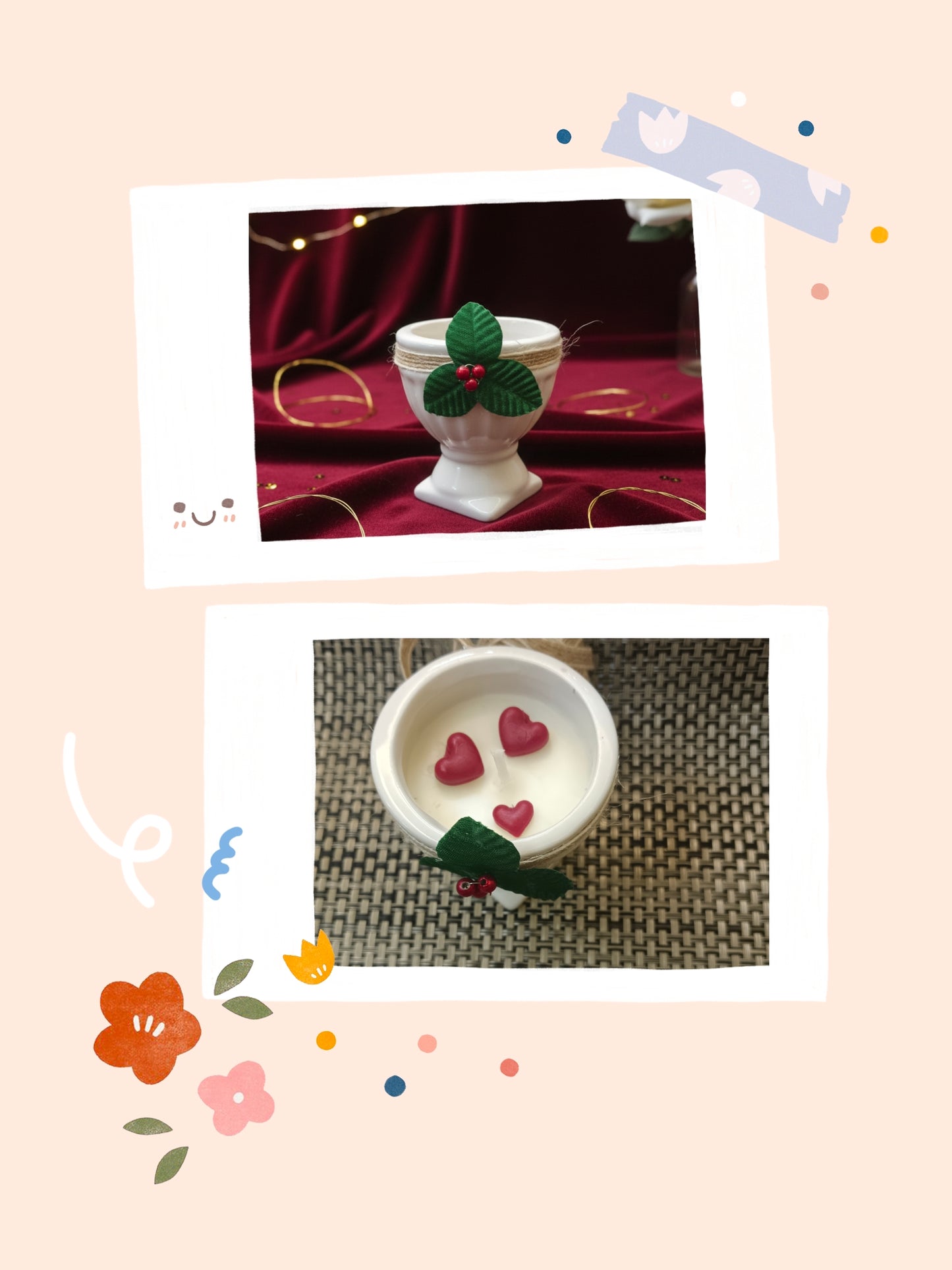 Yuletide Egg Cup Candle / Holly Accent Taper