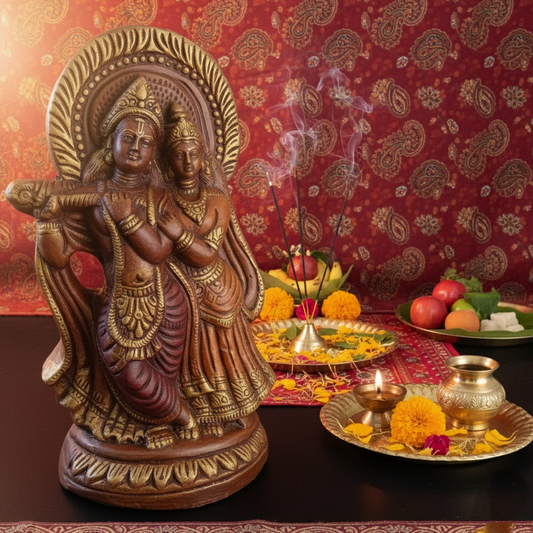 Handmade Terracotta Radha-Krishna Idol - Kerala Earthen Art