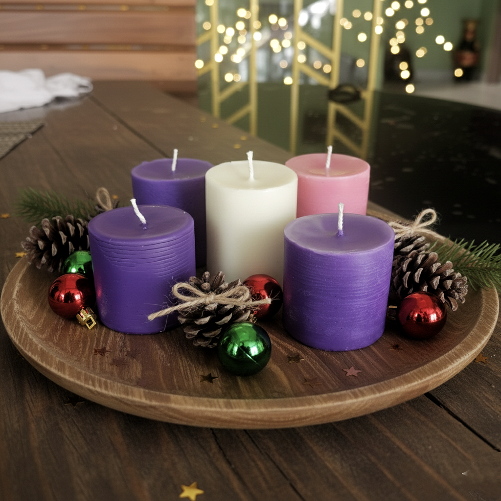 Holiday Votive Candle Gift Basket Duo (or) Festive Cheer Wrapped Candle Collection