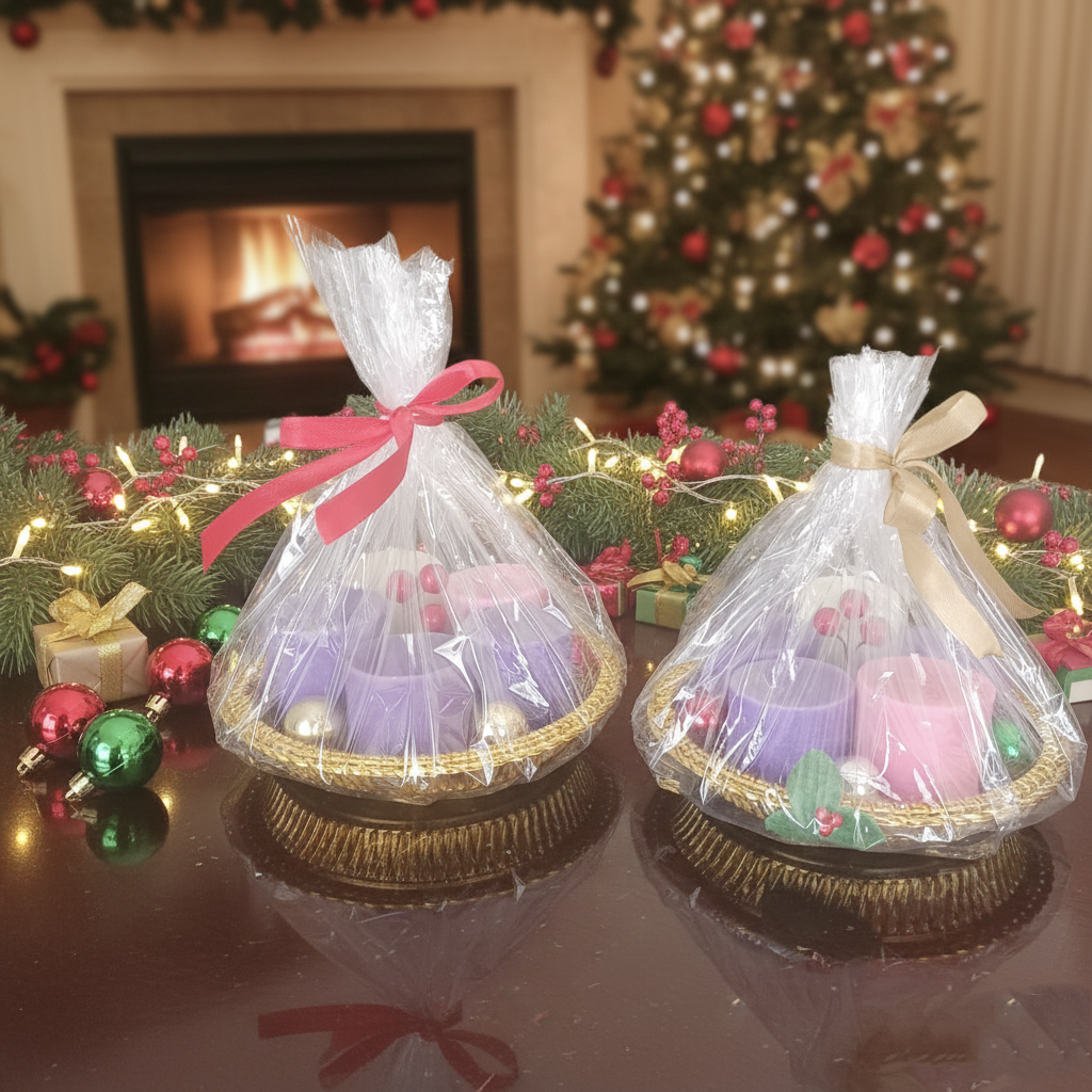 Holiday Votive Candle Gift Basket Duo (or) Festive Cheer Wrapped Candle Collection