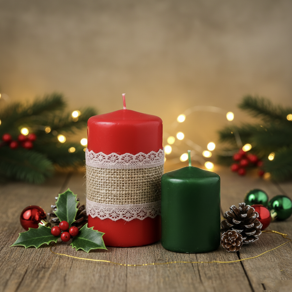 Name: Holiday Hearth Glow Pillar Candle Set (or) Burlap & Holly Christmas Candle Duo