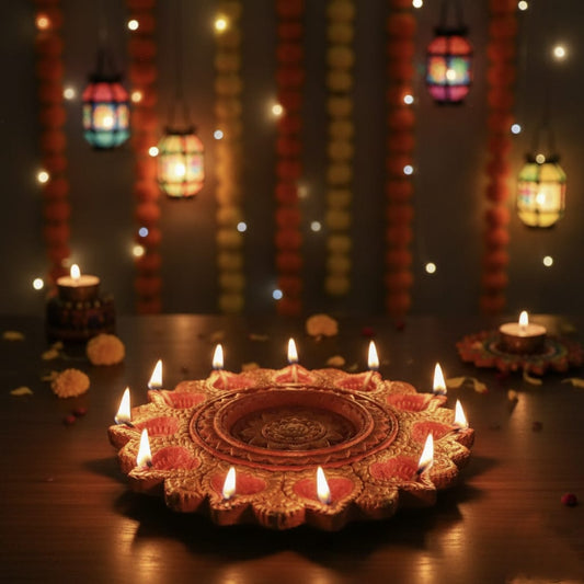 Handmade Terracotta Diya Thali | Festive Home Decor Lamp Plate