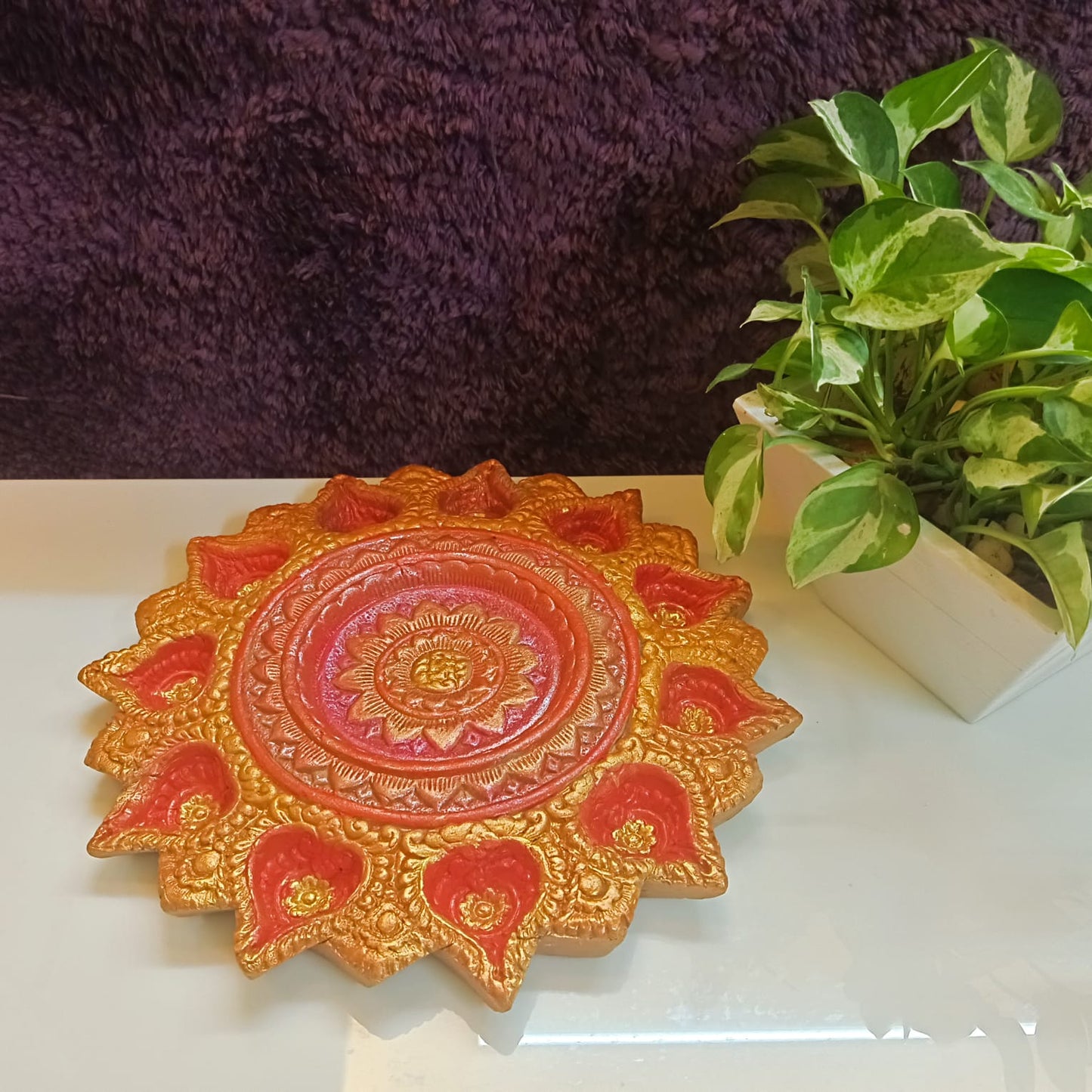 Handmade Terracotta Diya Thali | Festive Home Decor Lamp Plate
