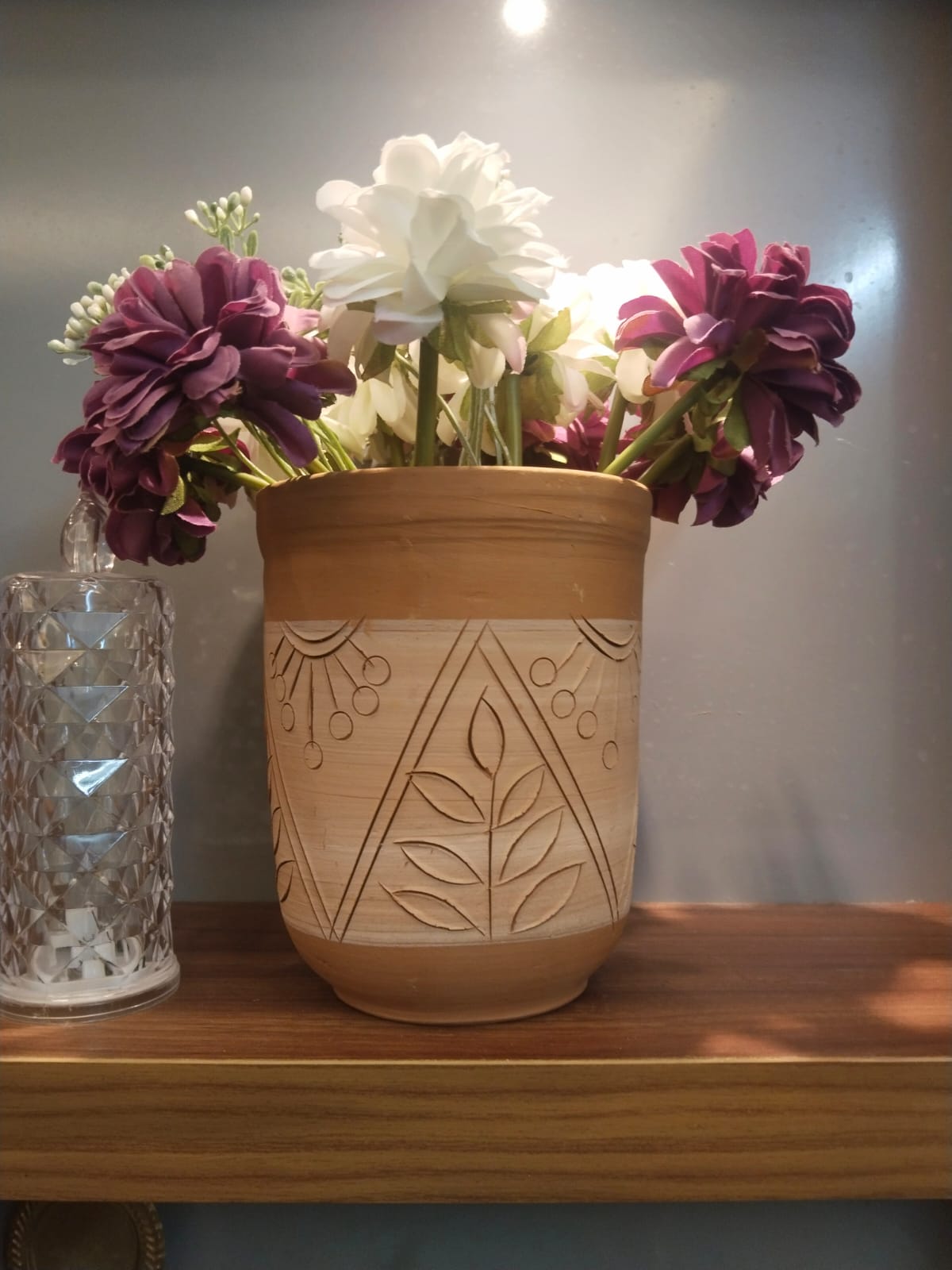 Authentic Kerala Handmade Terracotta Engraved Flower Vase