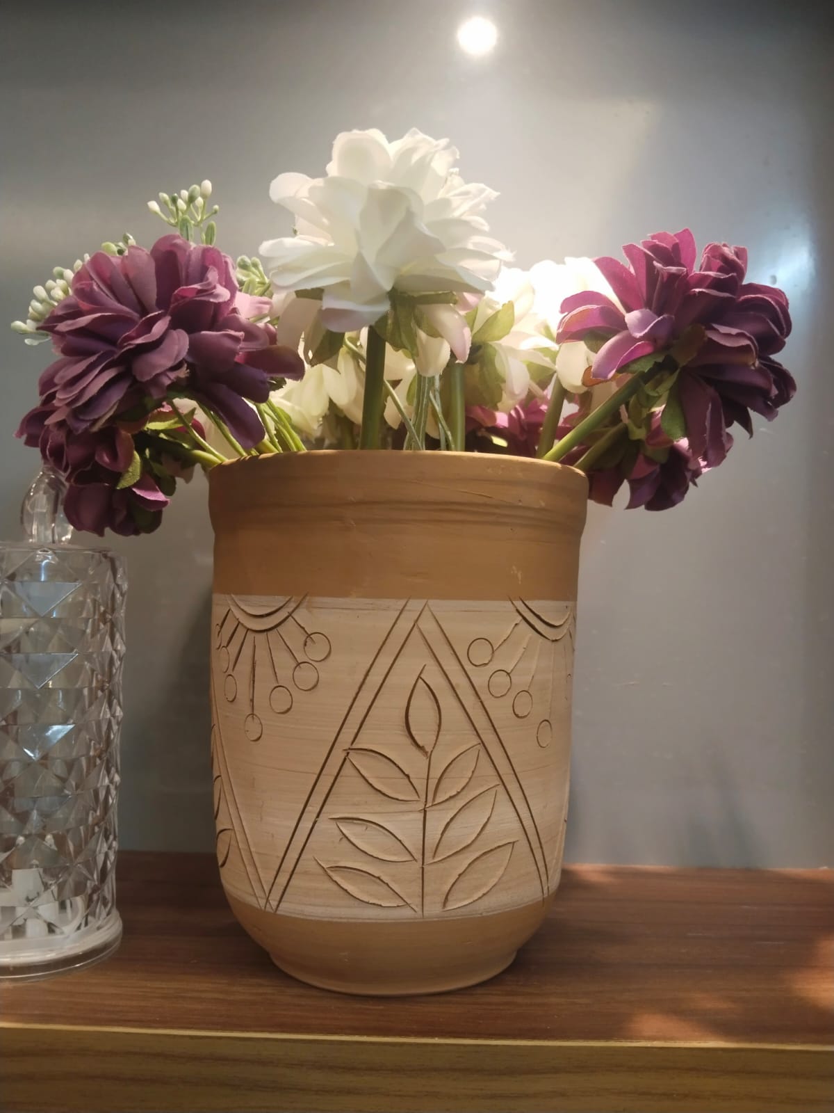 Authentic Kerala Handmade Terracotta Engraved Flower Vase