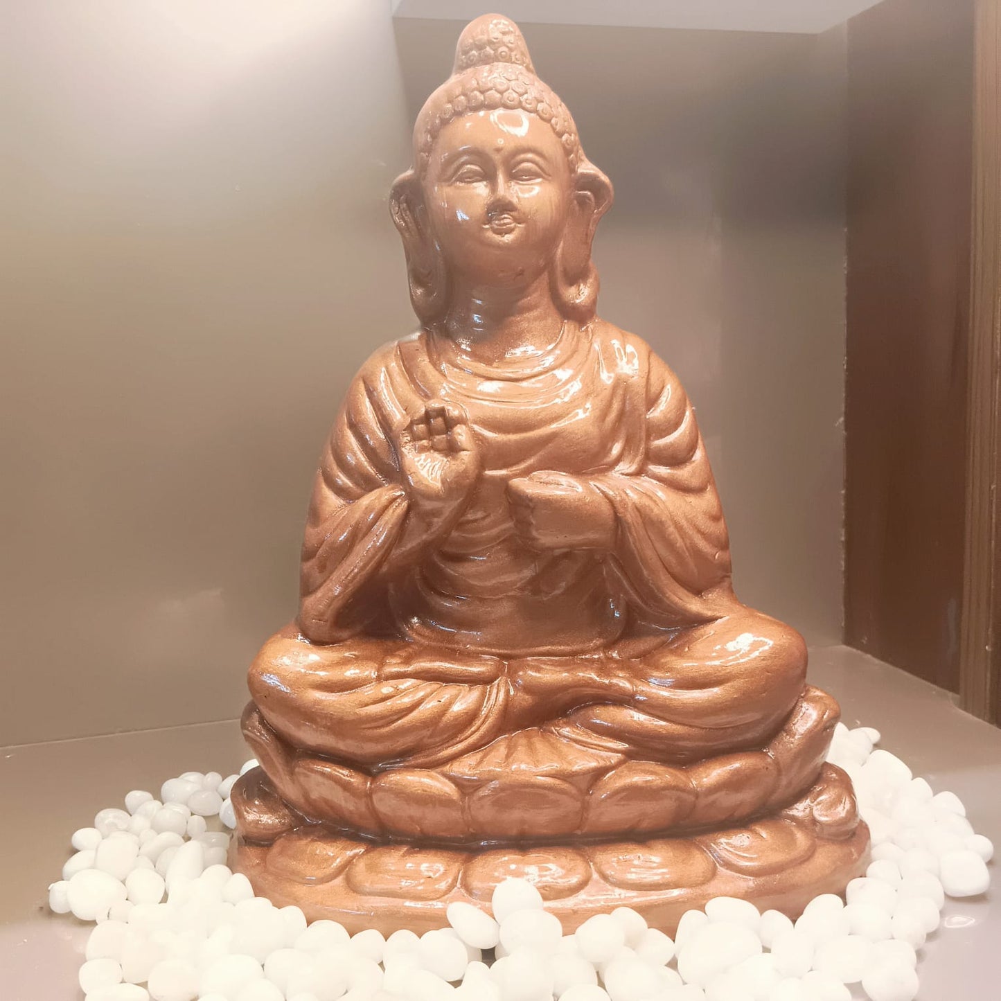 Glossy Earthenware Meditating Buddha Statue (Abhaya Mudra)