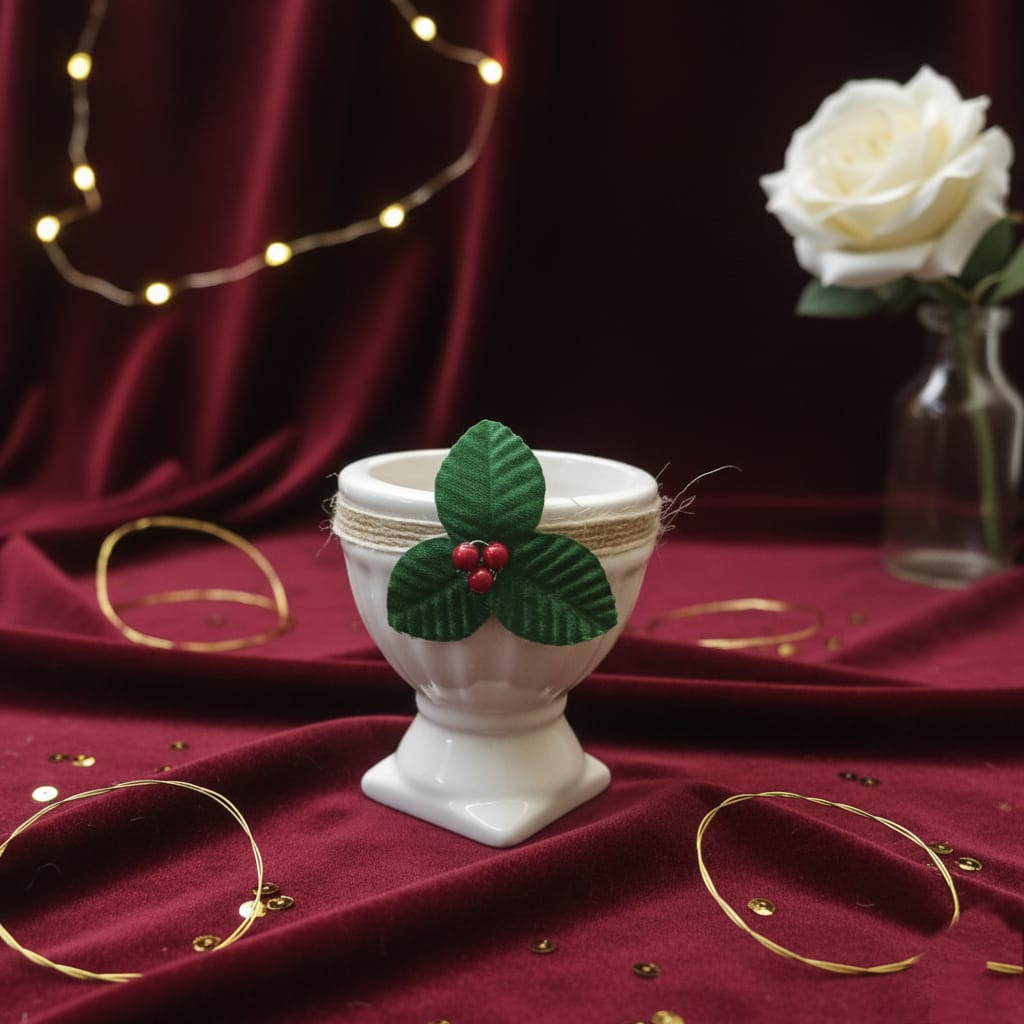 Yuletide Egg Cup Candle / Holly Accent Taper